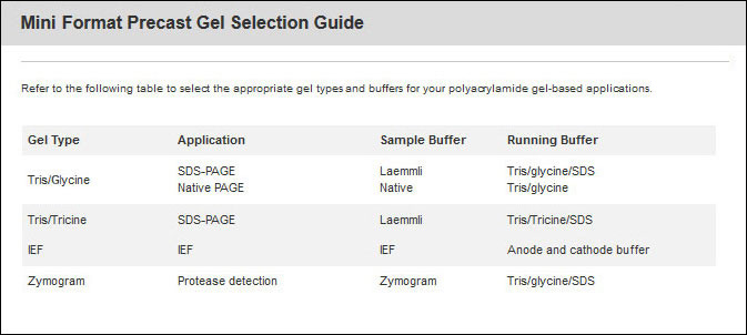 PAGE gel selection guide